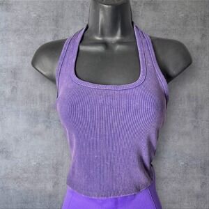 NEW Wild Fable Ribbed Halter Top Women XS Purple Sleeveless Cropped Tank Top Y2K